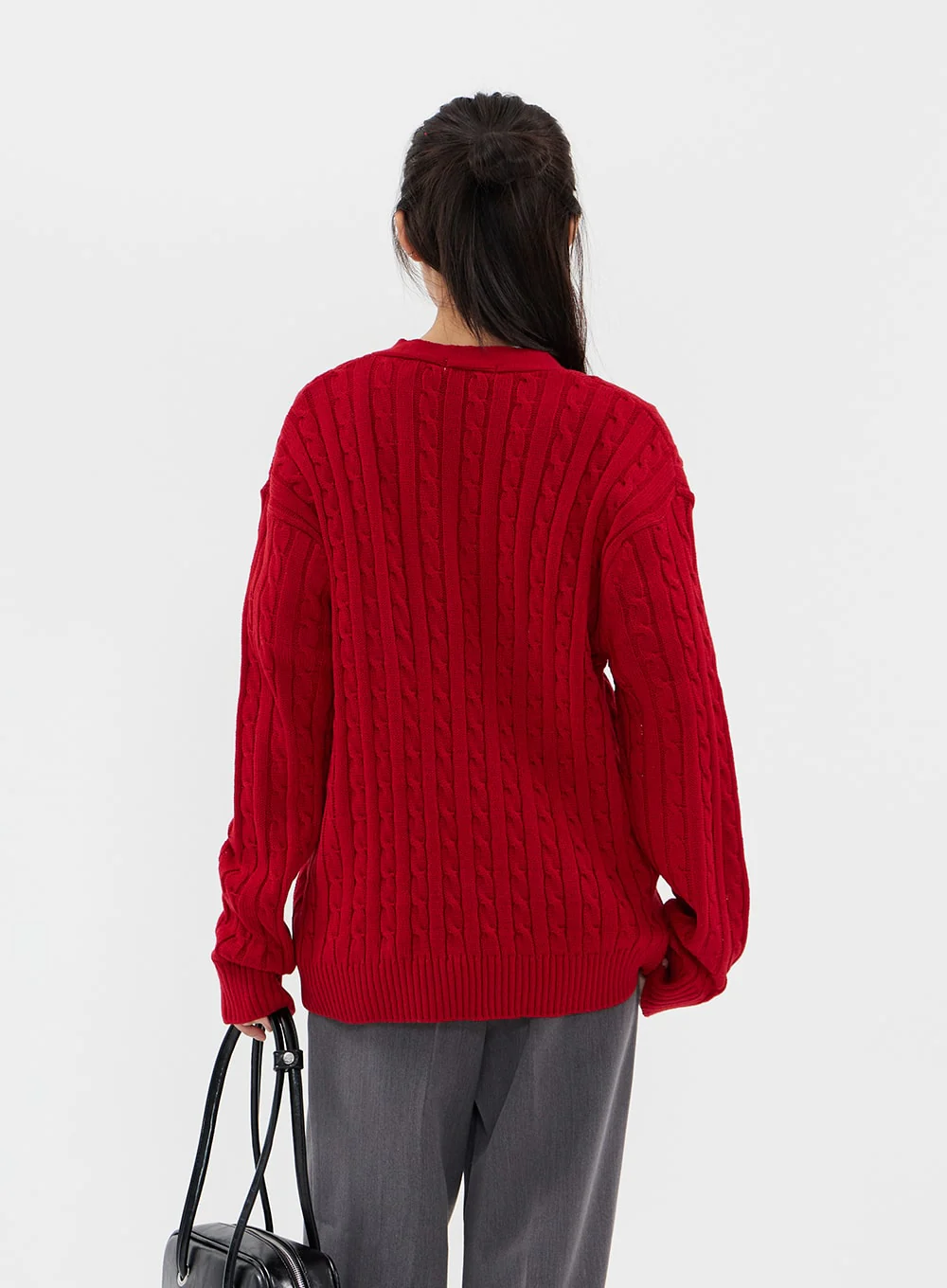 Cable Knit Relaxed Fit Cardigan C7102 - Image 9