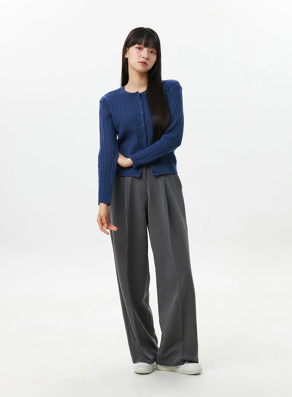Cable Knit Round Neck Cardigan OS305 - Image 2