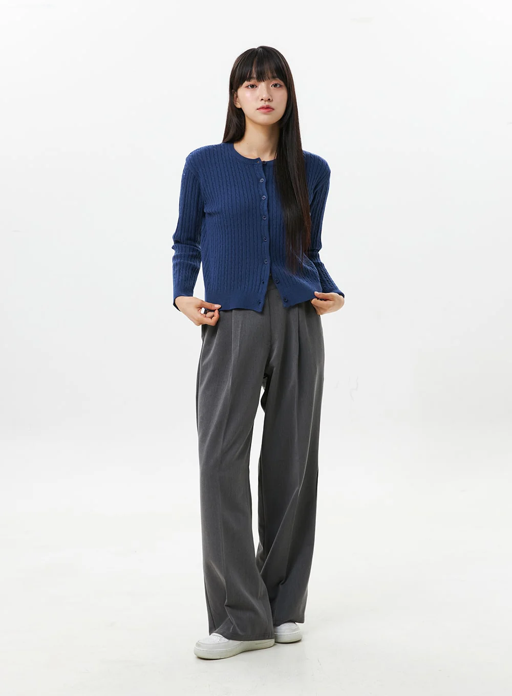 Cable Knit Round Neck Cardigan OS305 - Image 3