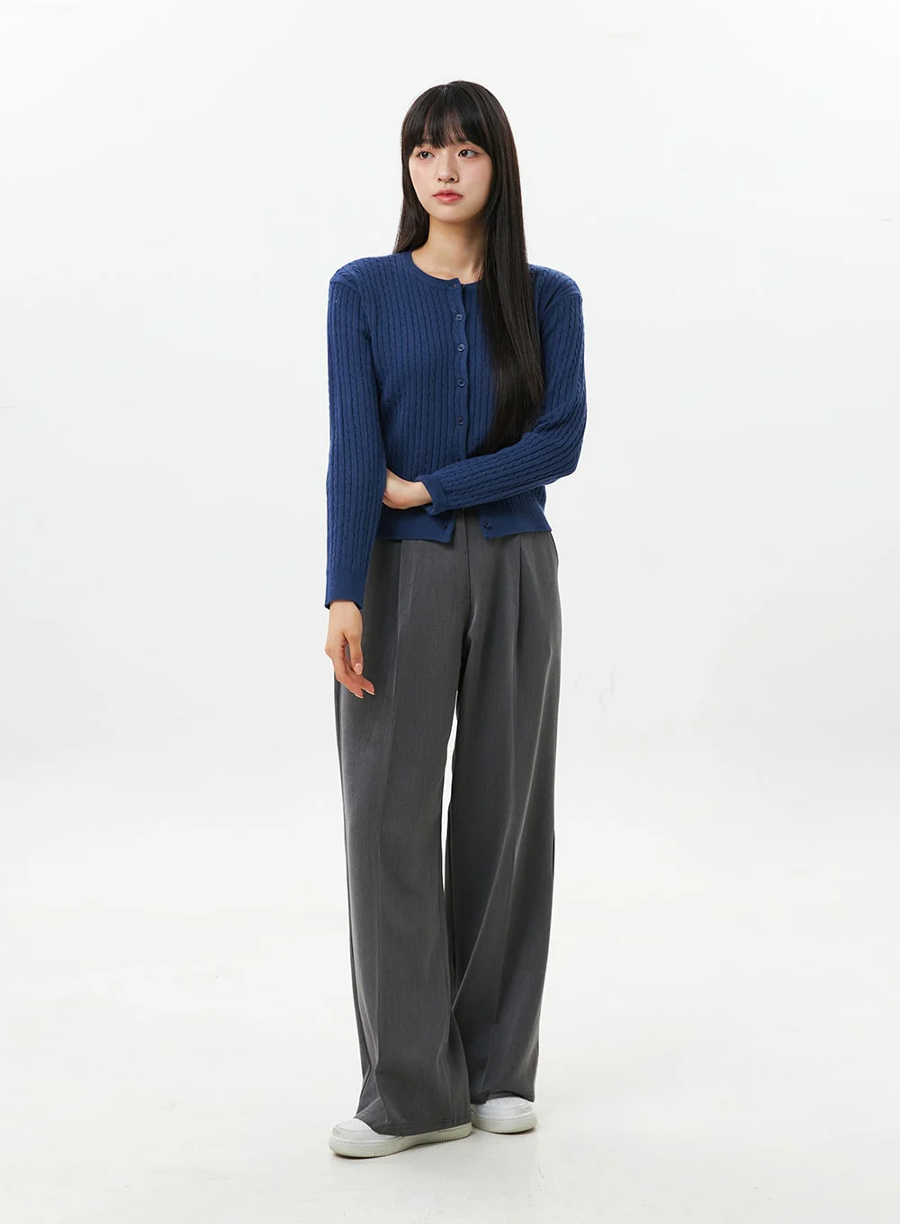 Cable Knit Round Neck Cardigan OS305 - Image 5