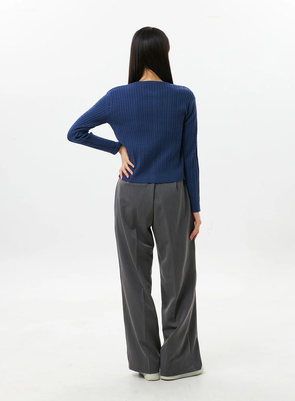 Cable Knit Round Neck Cardigan OS305 - Image 7