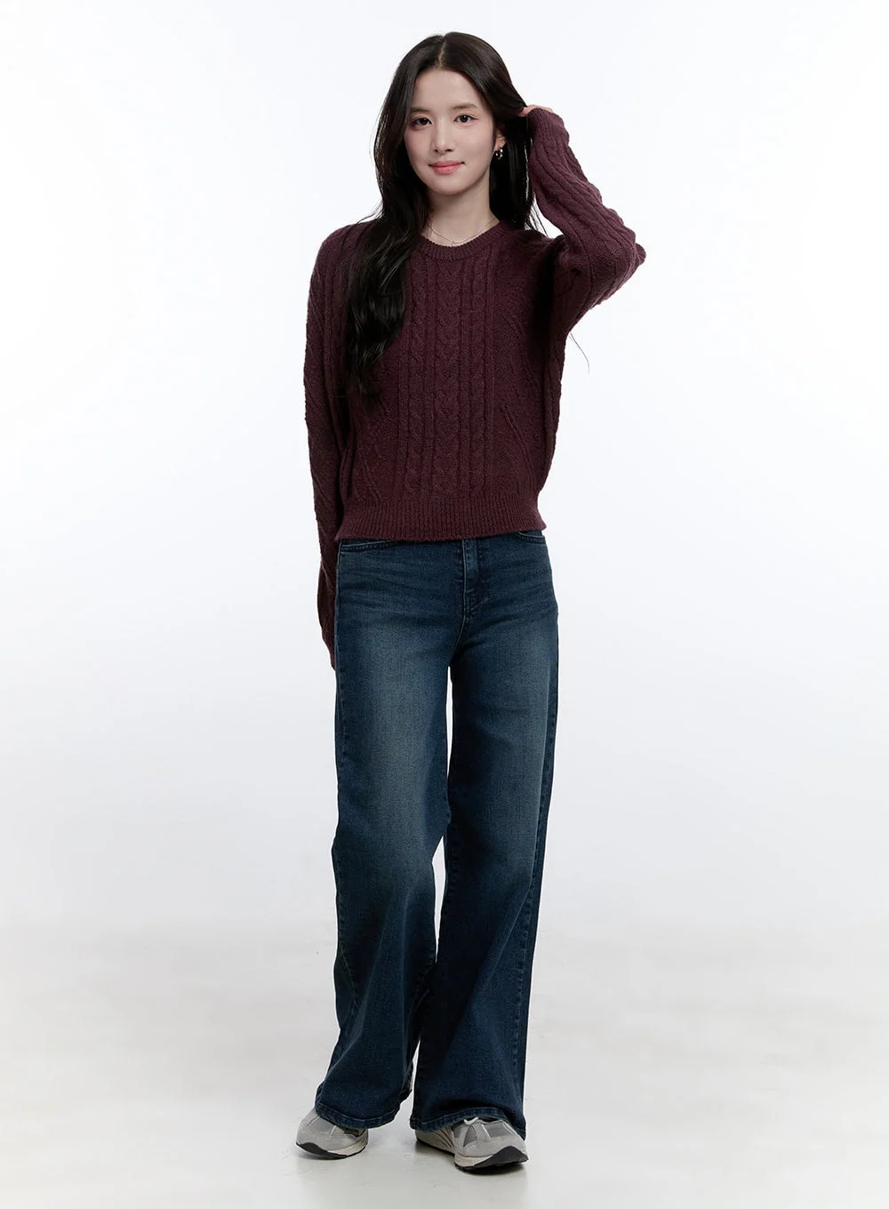 Cable Knit Round Neck Sweater ON418 - Image 2