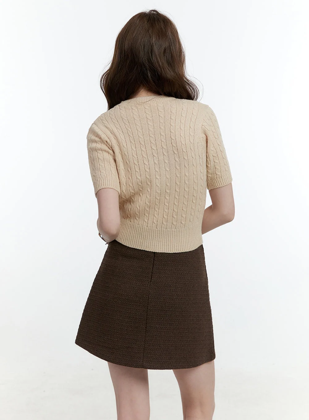 Cable-Knit Short-Sleeve Crop Sweater CF504 - Image 5