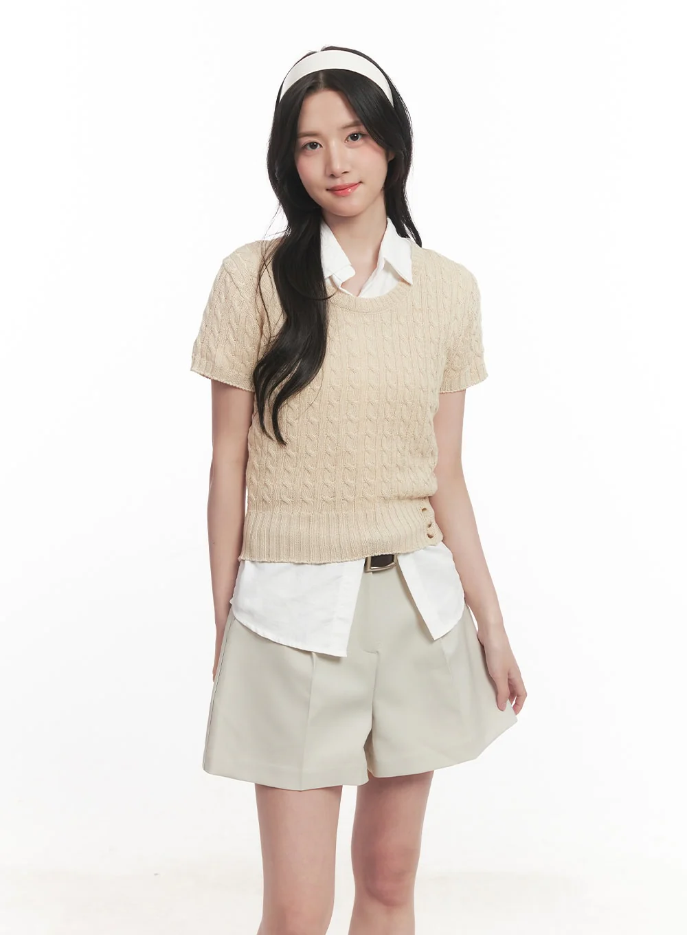 Cable Knit Short Sleeve Sweater CA510 - Image 12