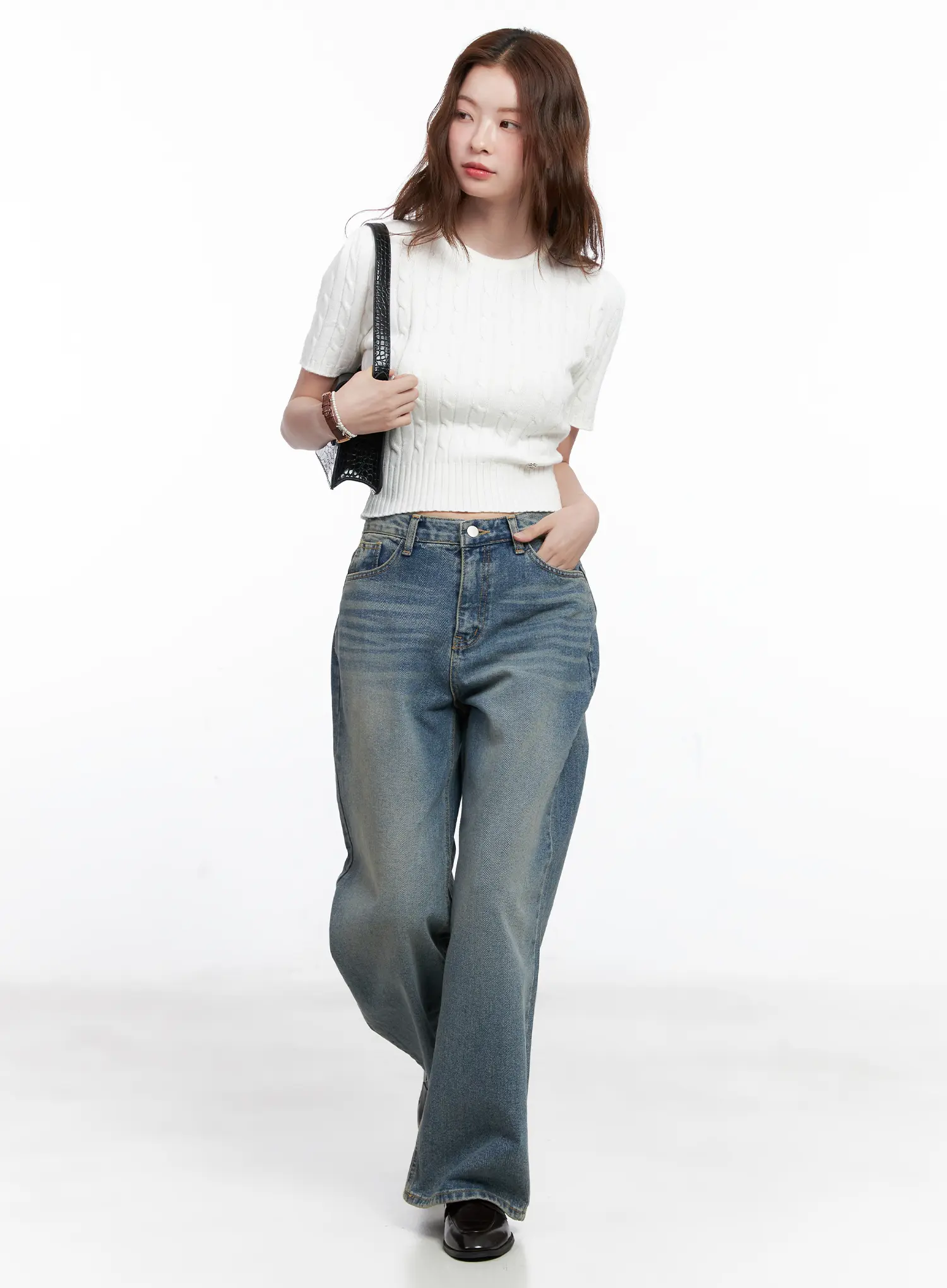 Cable Knit Short Sleeve Sweater CG521 - Image 2