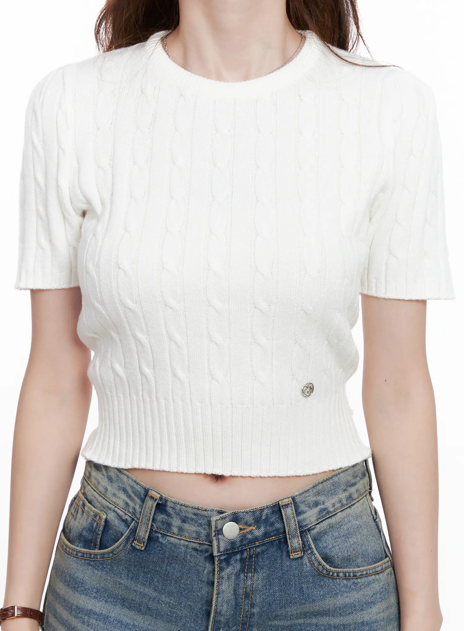 Cable Knit Short Sleeve Sweater CG521 - Image 3