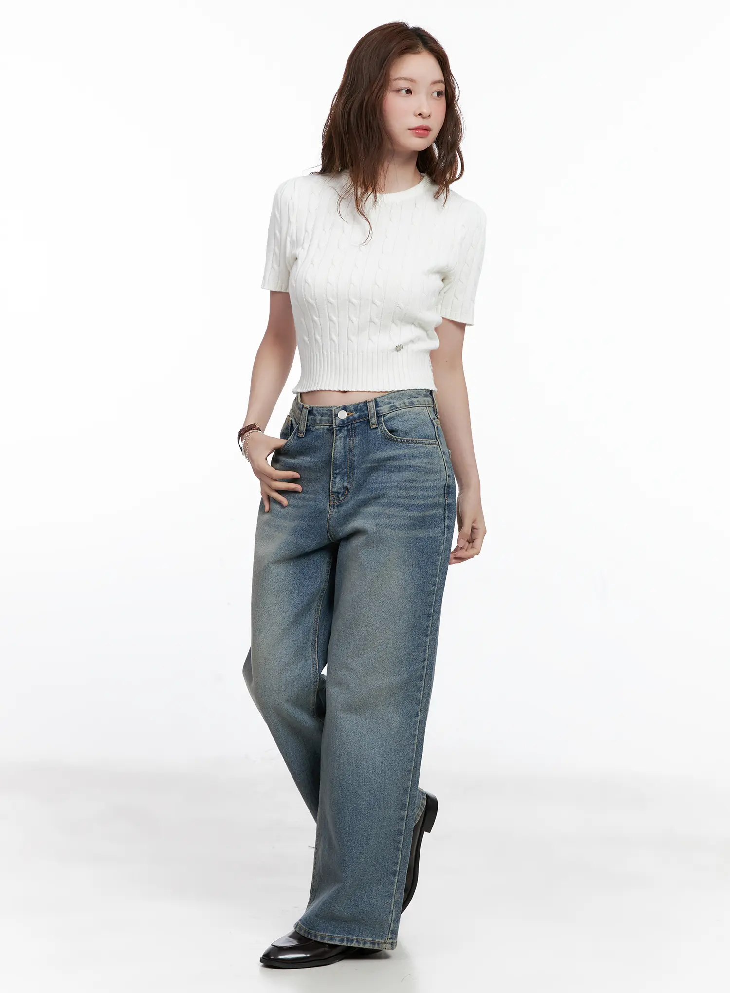 Cable Knit Short Sleeve Sweater CG521 - Image 6