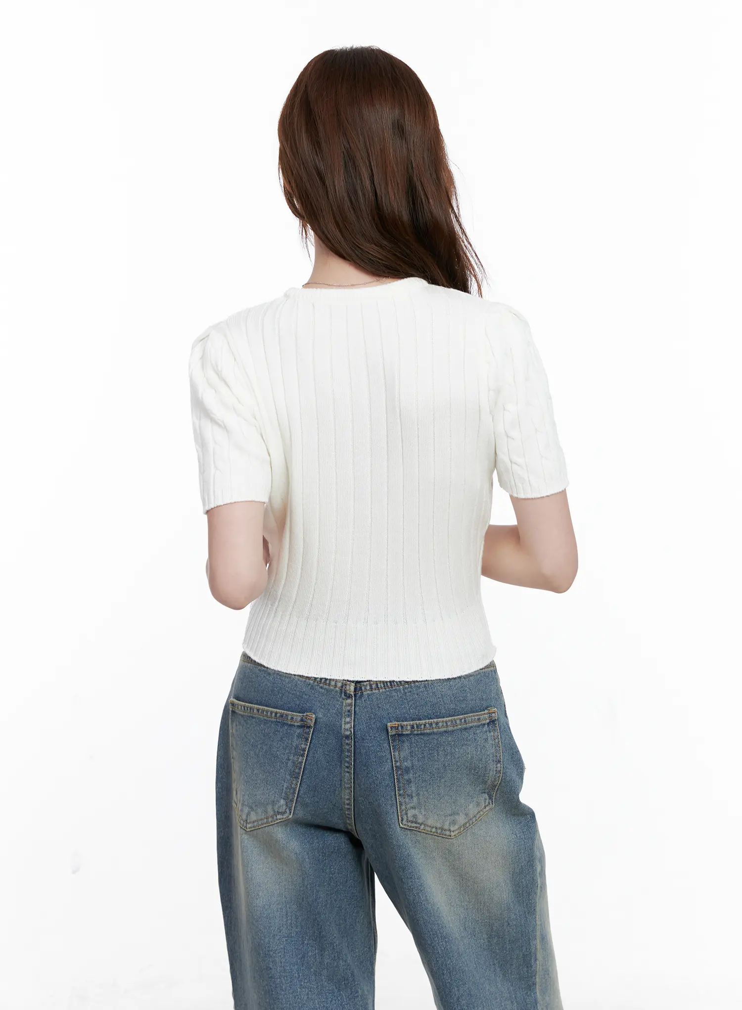 Cable Knit Short Sleeve Sweater CG521 - Image 7