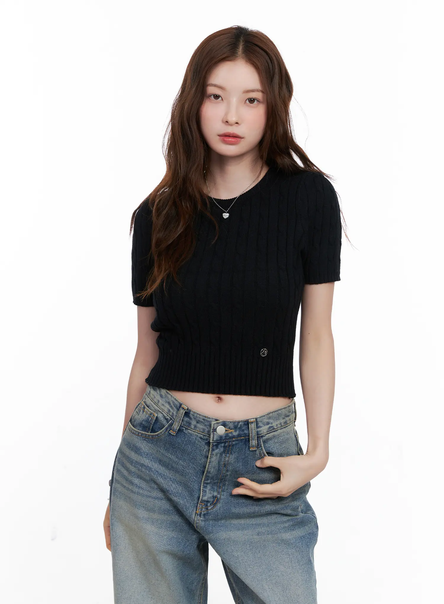 Cable Knit Short Sleeve Sweater CG521 - Image 9