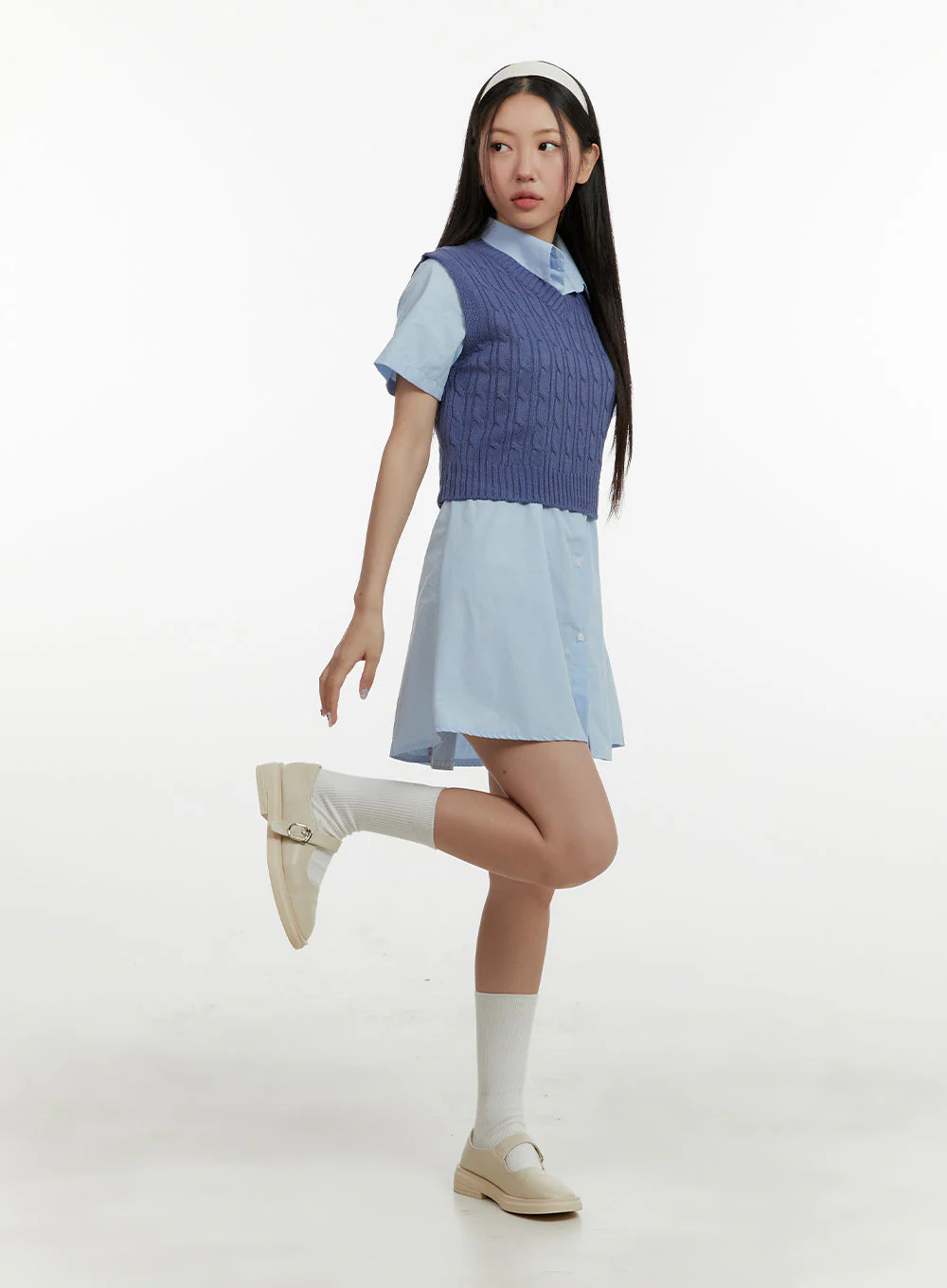 Cable Knit V-Neck Vest OY413 - Image 2