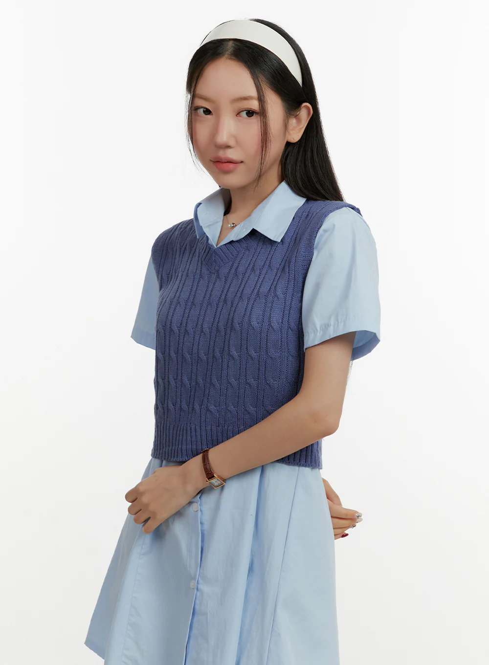 Cable Knit V-Neck Vest OY413 - Image 3