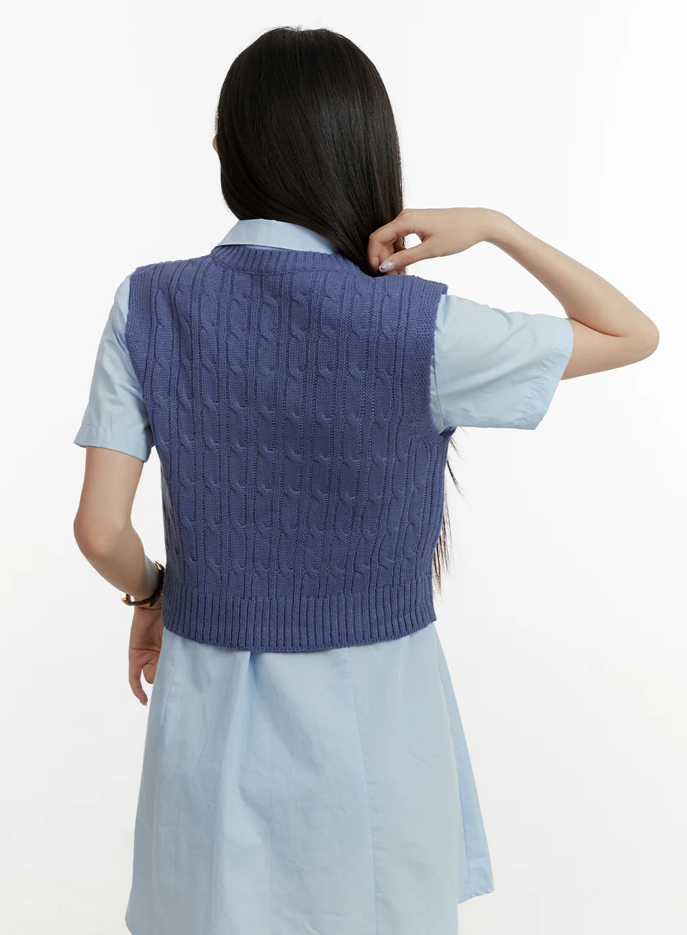 Cable Knit V-Neck Vest OY413 - Image 4