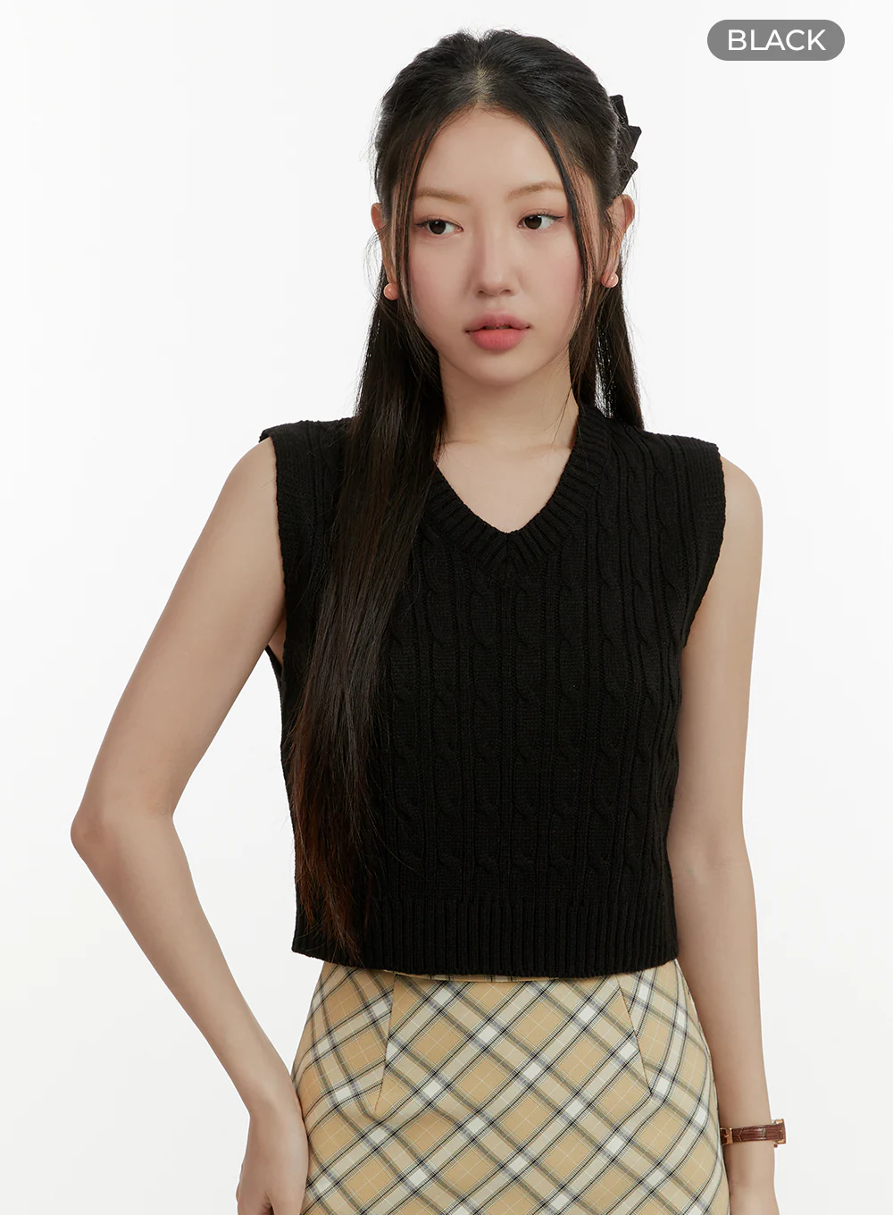 Cable Knit V-Neck Vest OY413 - Image 7