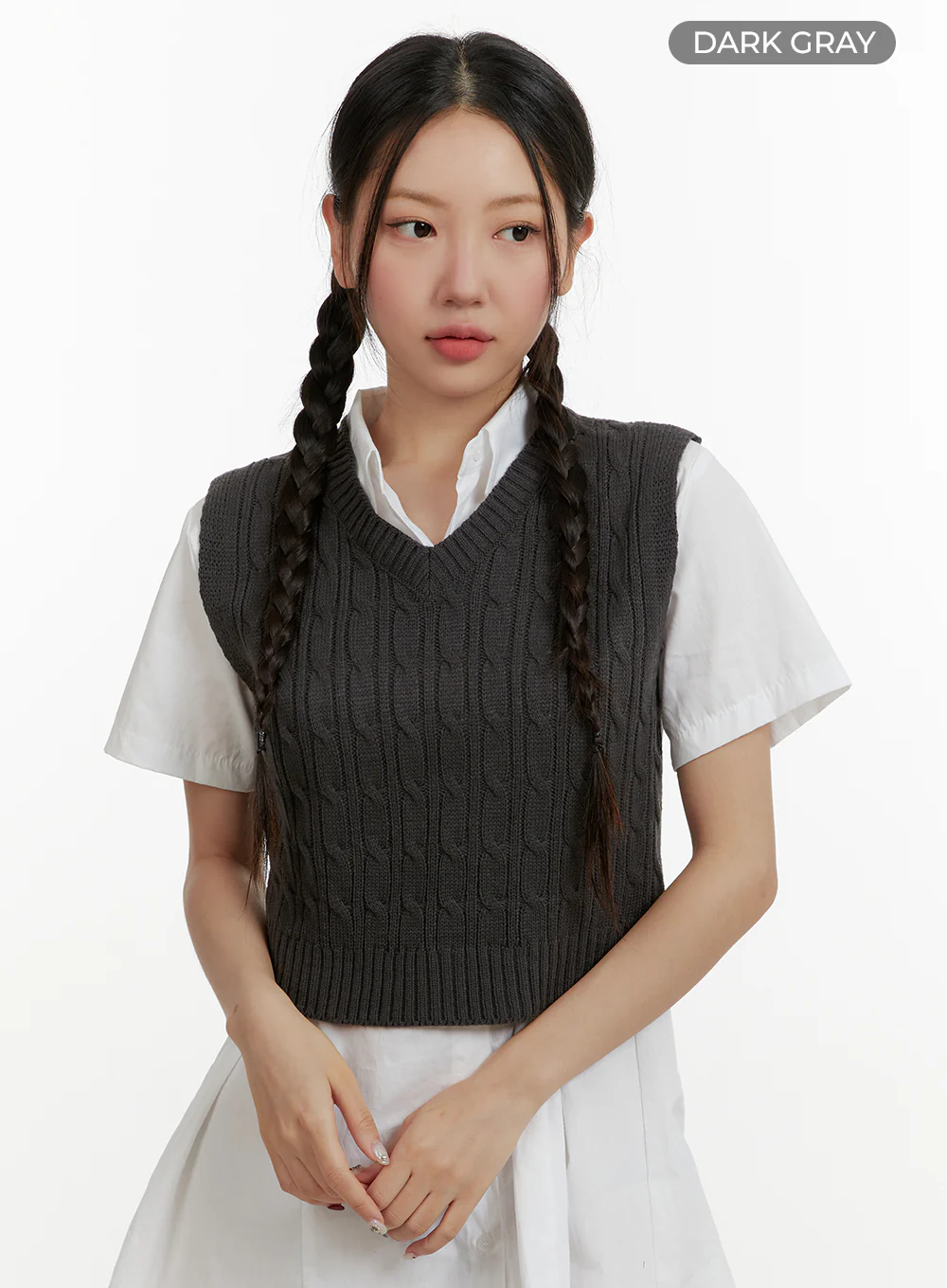 Cable Knit V-Neck Vest OY413 - Image 9