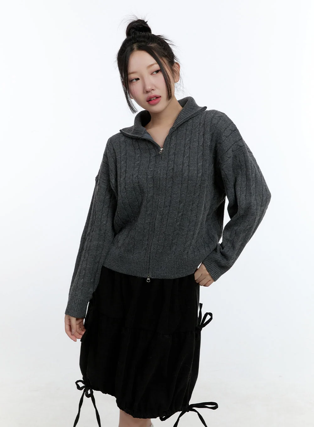 Cable Knit Zip Up Cardigan CD420 - Image 7