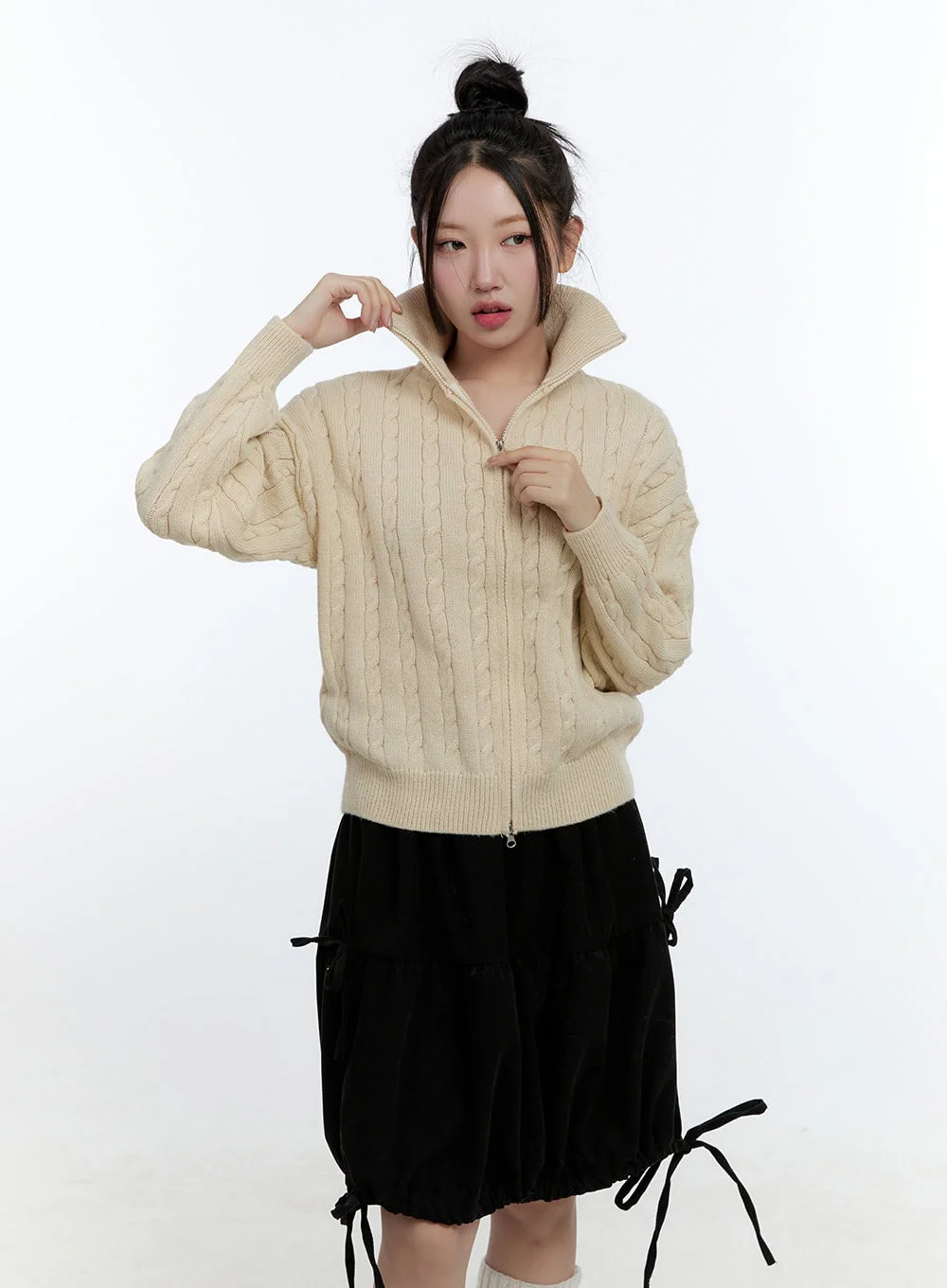 Cable Knit Zip Up Cardigan CD420 - Image 8