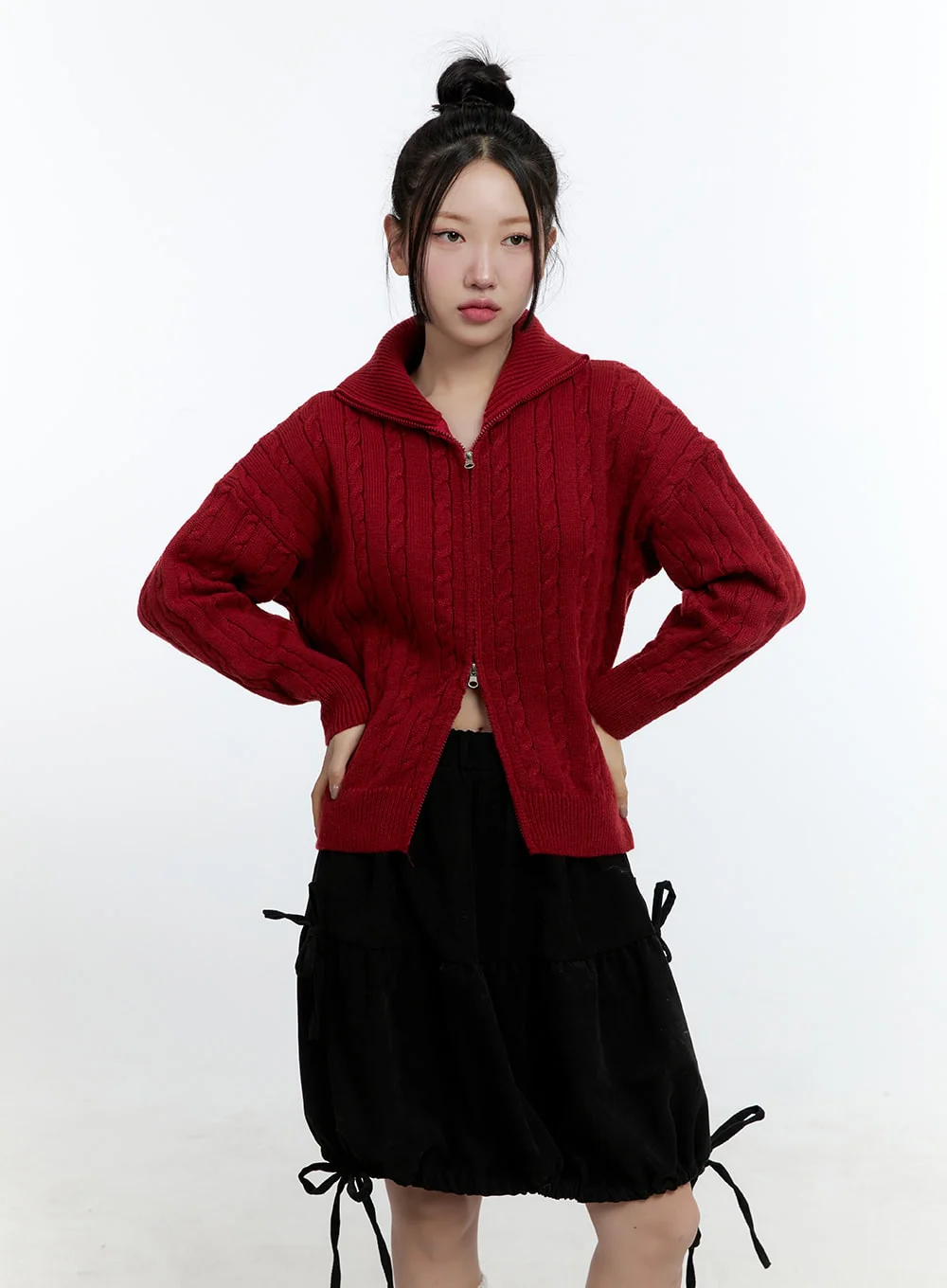 Cable Knit Zip Up Cardigan CD420 - Image 9