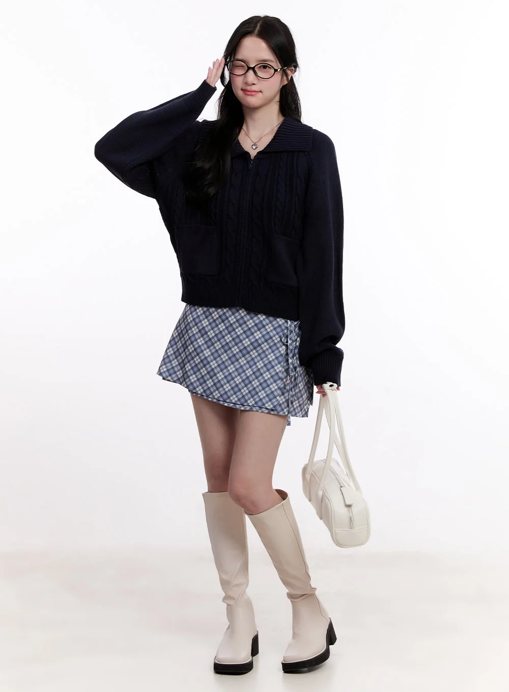 Cable Knit Zip-Up Cardigan CM526 - Image 2