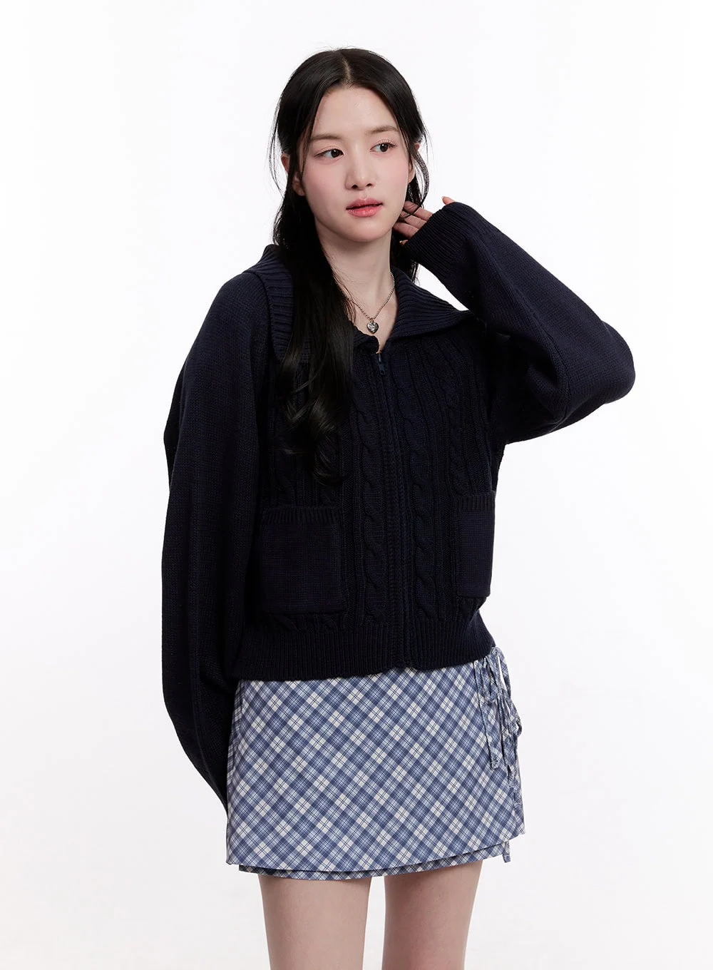Cable Knit Zip-Up Cardigan CM526 - Image 5
