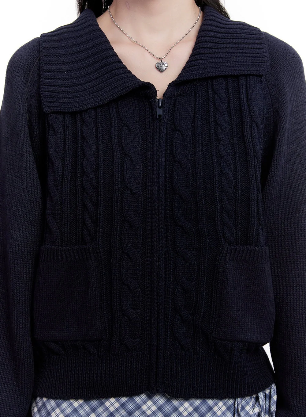 Cable Knit Zip-Up Cardigan CM526 - Image 6