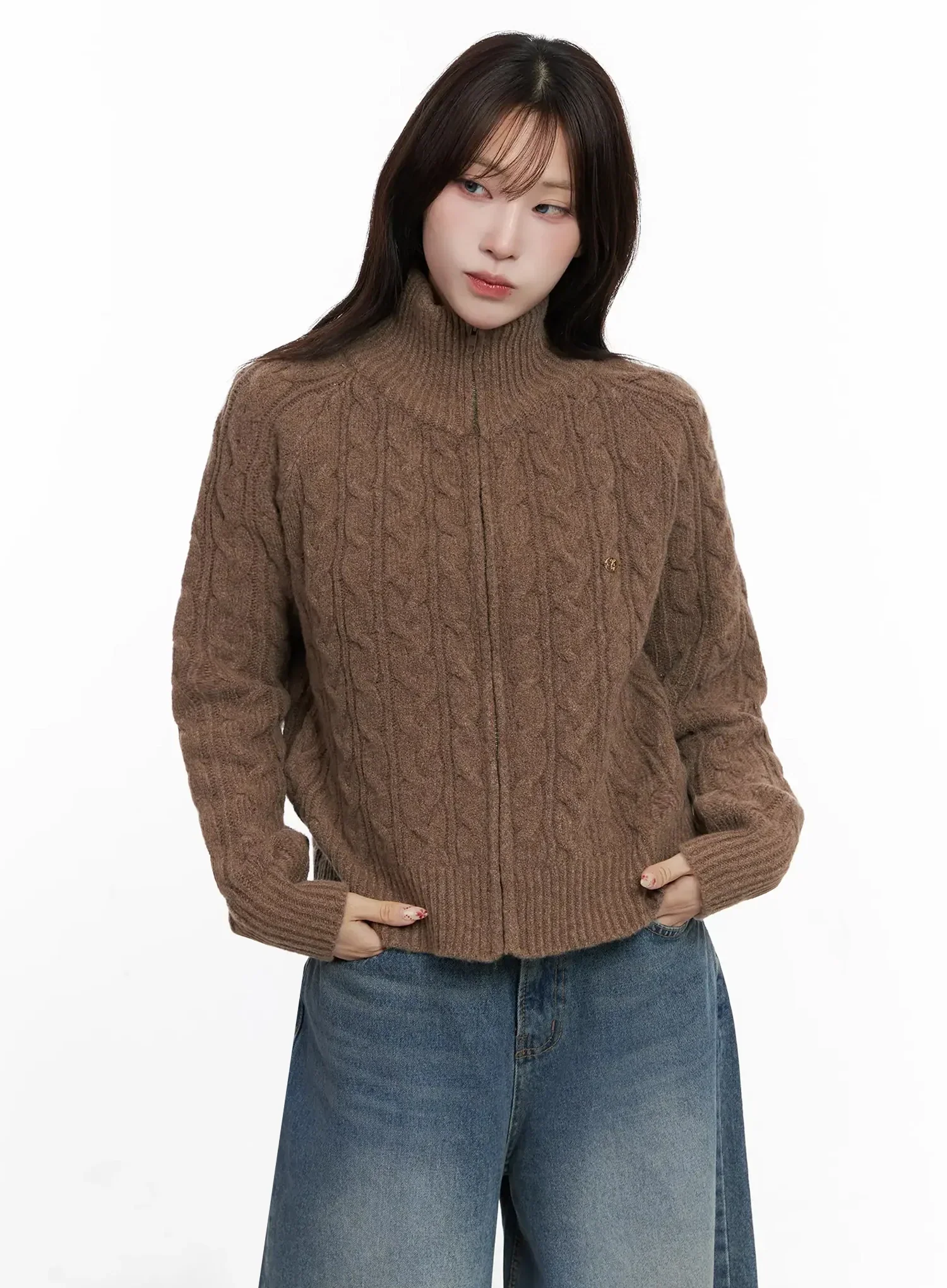 Cable Knit Zip-Up Jacket IN525 - Image 6