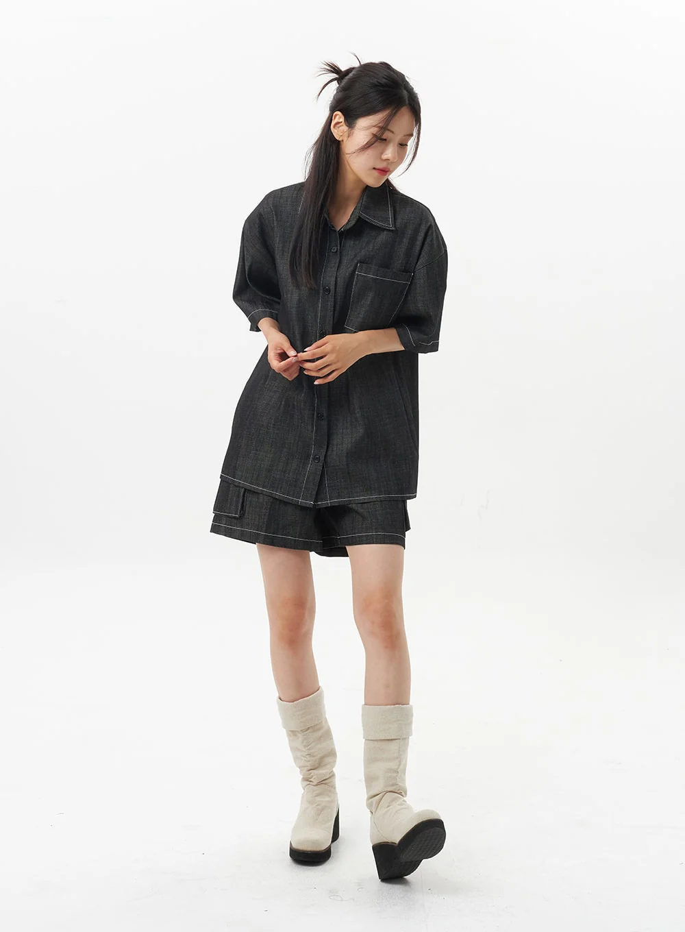 Cargo Denim Shorts OU326 - Image 3
