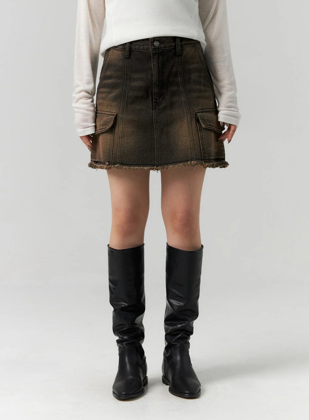 Cargo Washed Denim Mini Skirt CS314 - Image 2