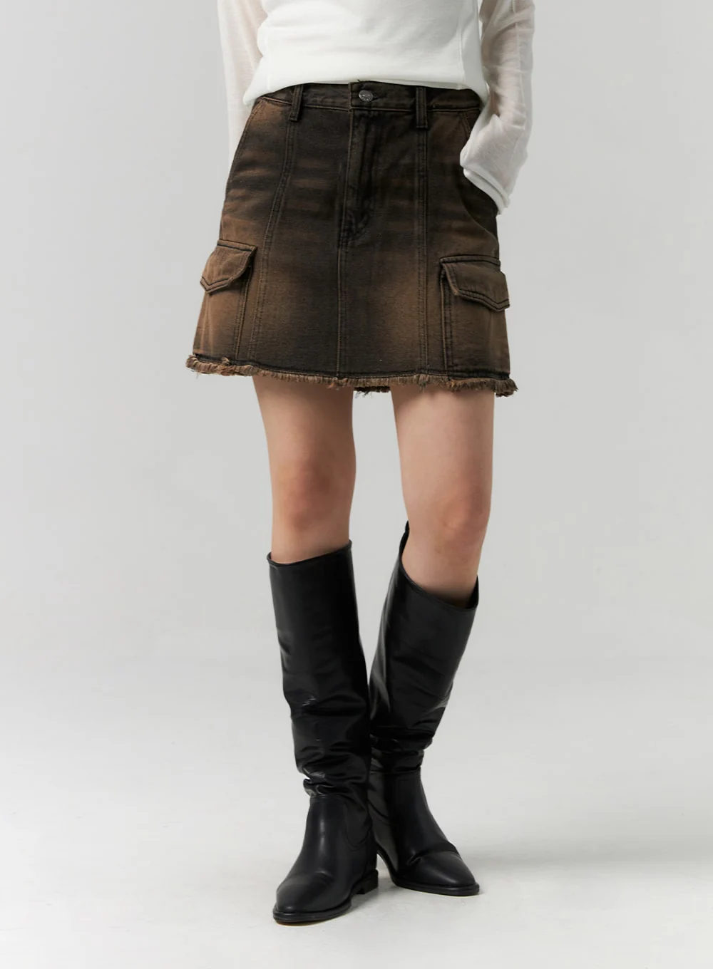 Cargo Washed Denim Mini Skirt CS314 - Image 5
