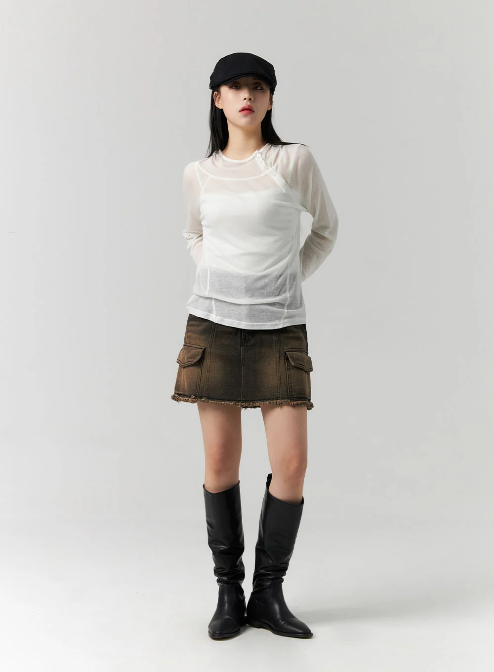 Cargo Washed Denim Mini Skirt CS314 - Image 7