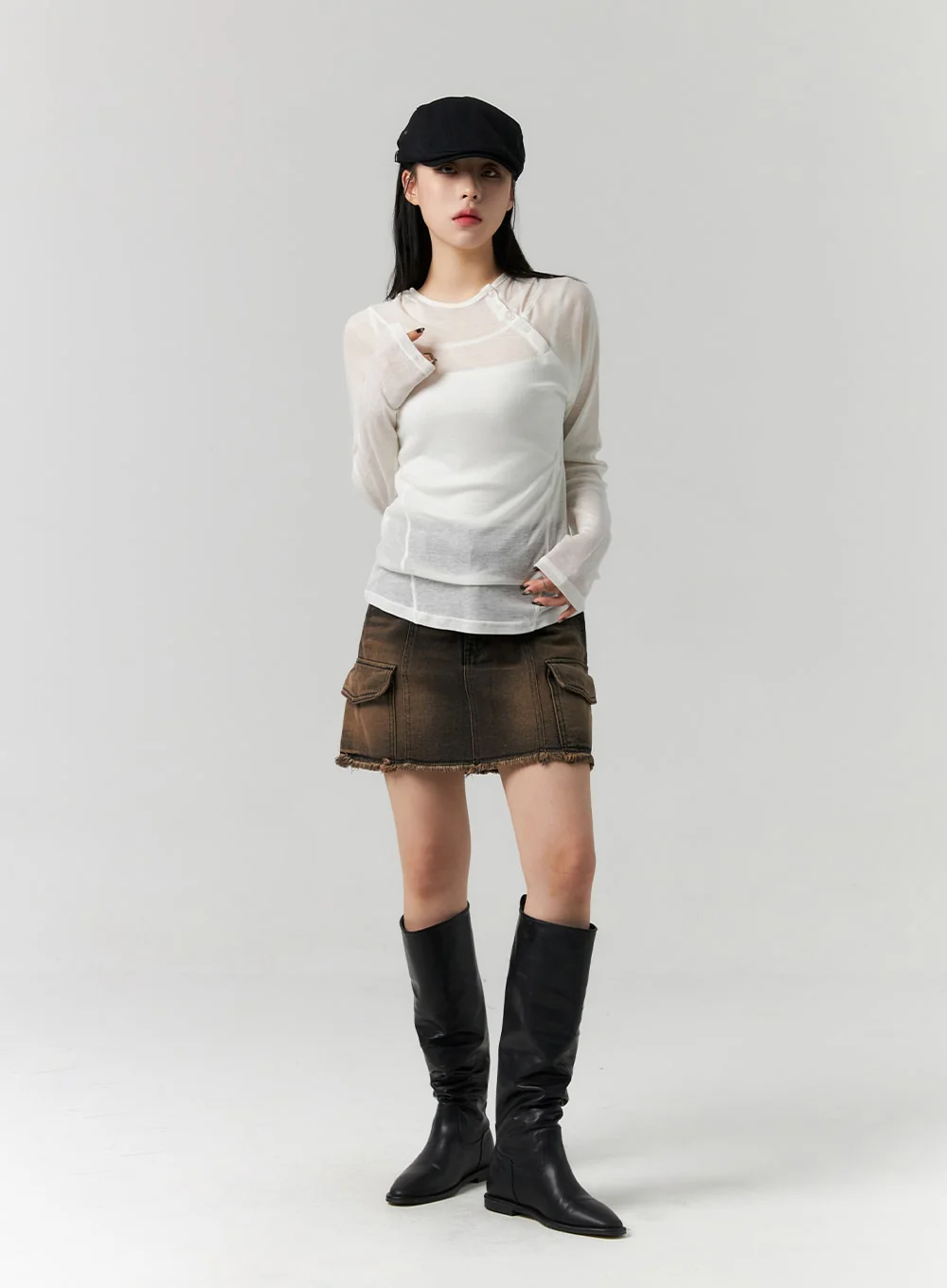 Cargo Washed Denim Mini Skirt CS314 - Image 8