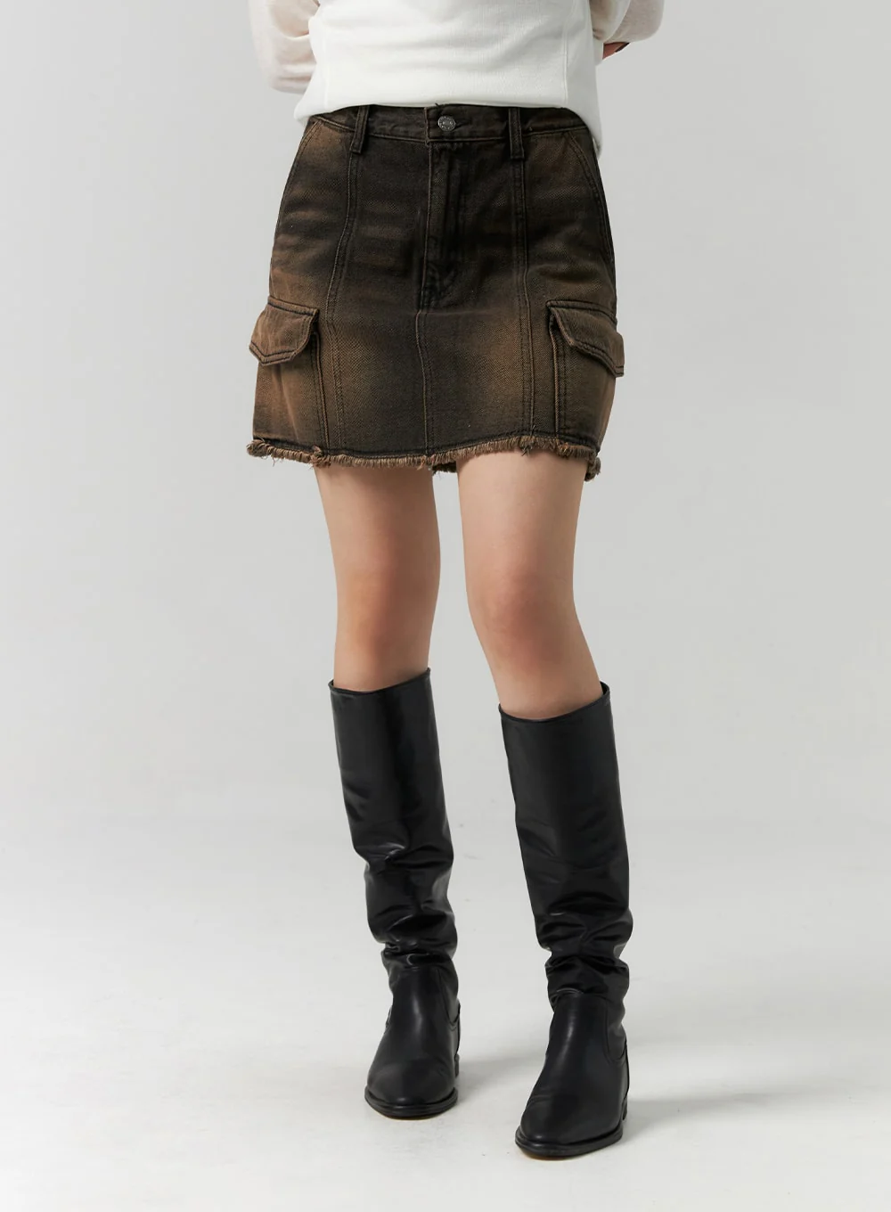 Cargo Washed Denim Mini Skirt CS314 - Image 9