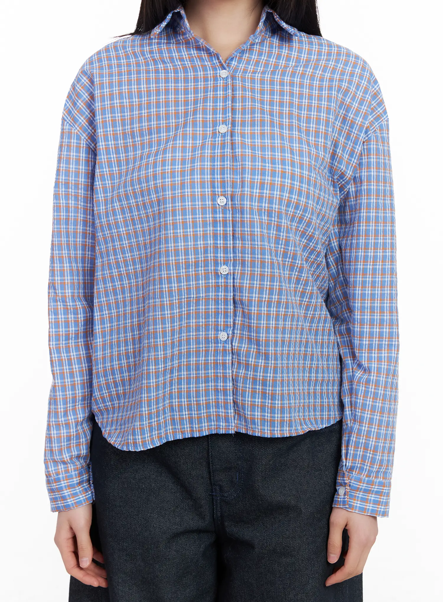 Casual Plaid Button-Up Blouse CM513 - Image 7