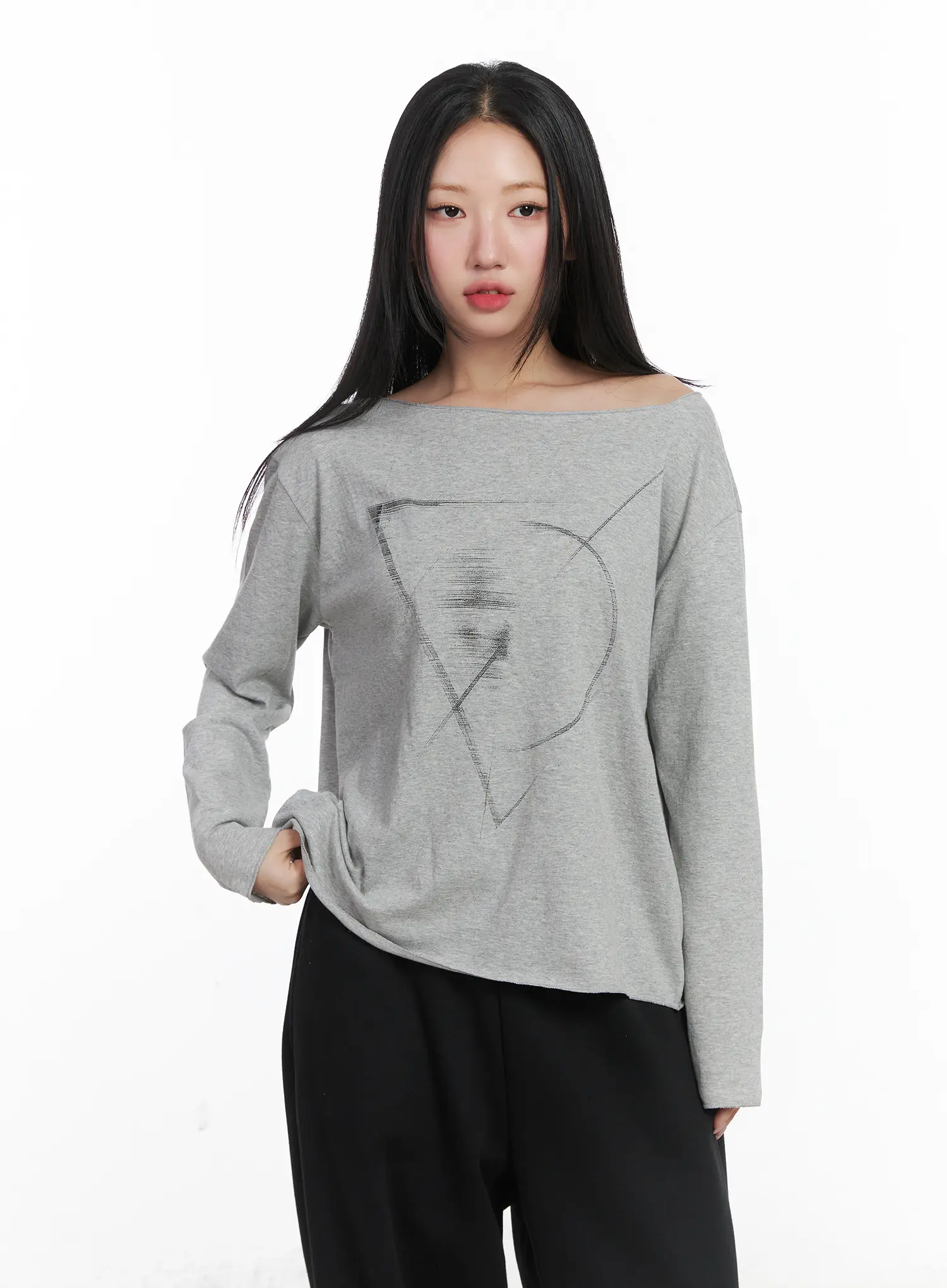 Casual Relaxed Neck Graphic Long Sleeve Tee CD530 - Image 9