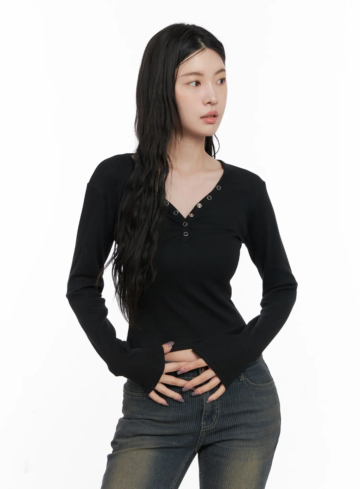 Casual V-Neck Crop Long Sleeve Shirt CN512 - Image 10