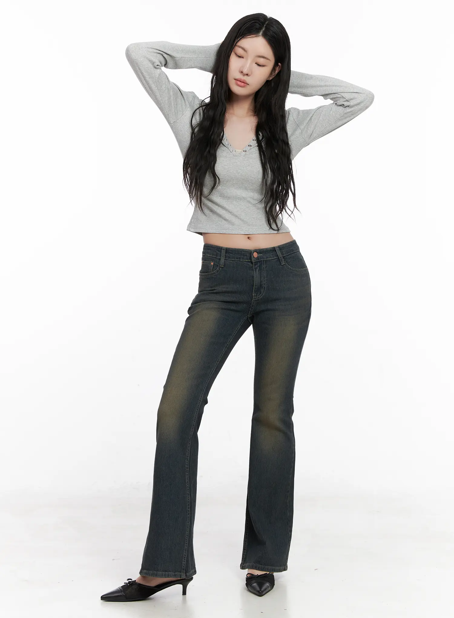Casual V-Neck Crop Long Sleeve Shirt CN512 - Image 2