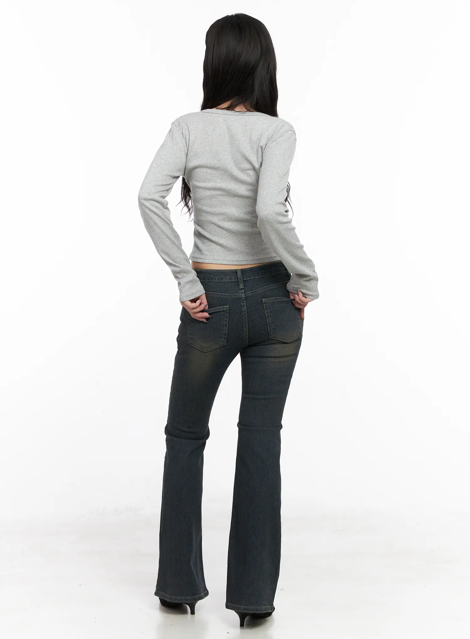 Casual V-Neck Crop Long Sleeve Shirt CN512 - Image 4