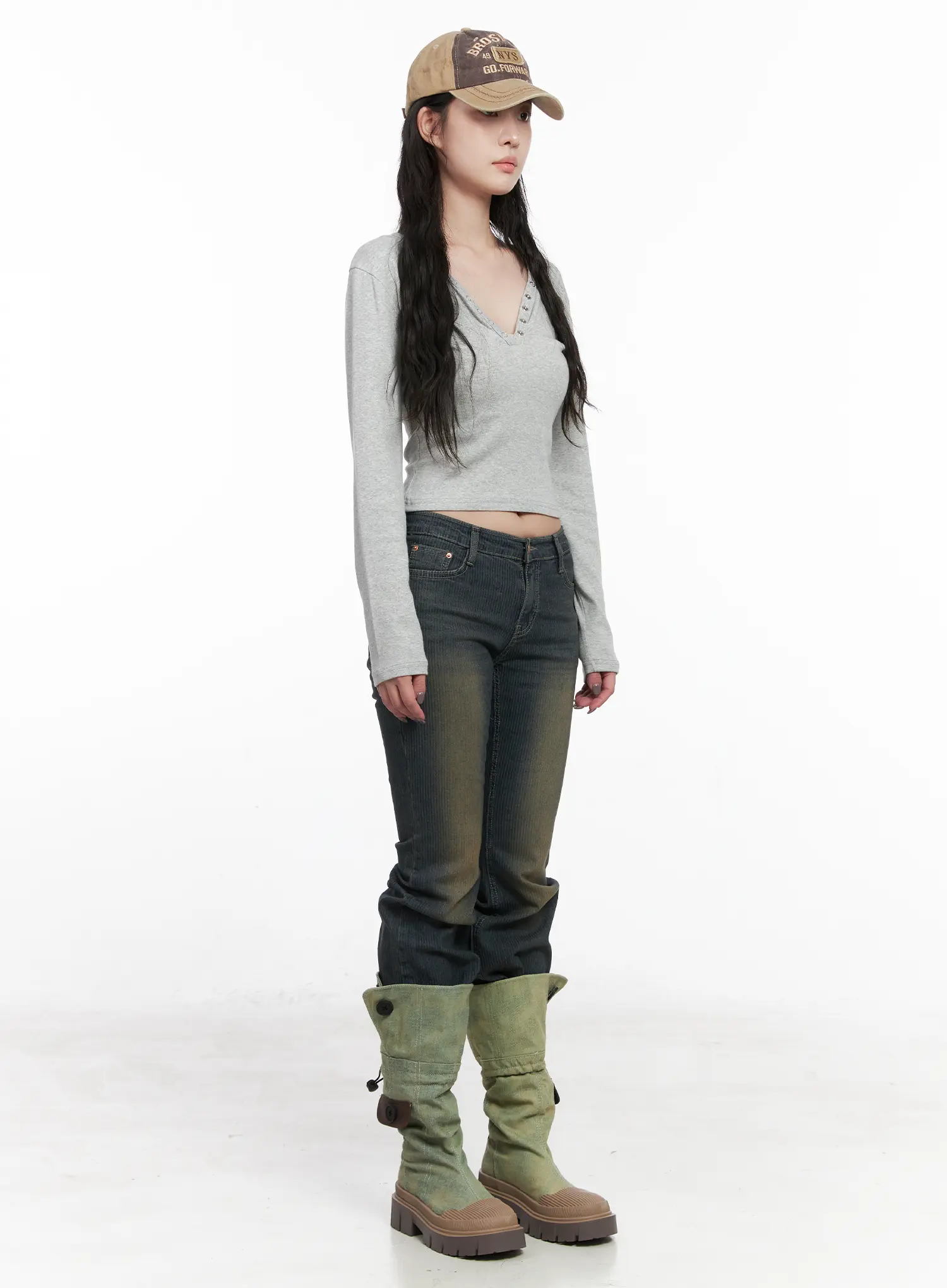 Casual V-Neck Crop Long Sleeve Shirt CN512 - Image 6