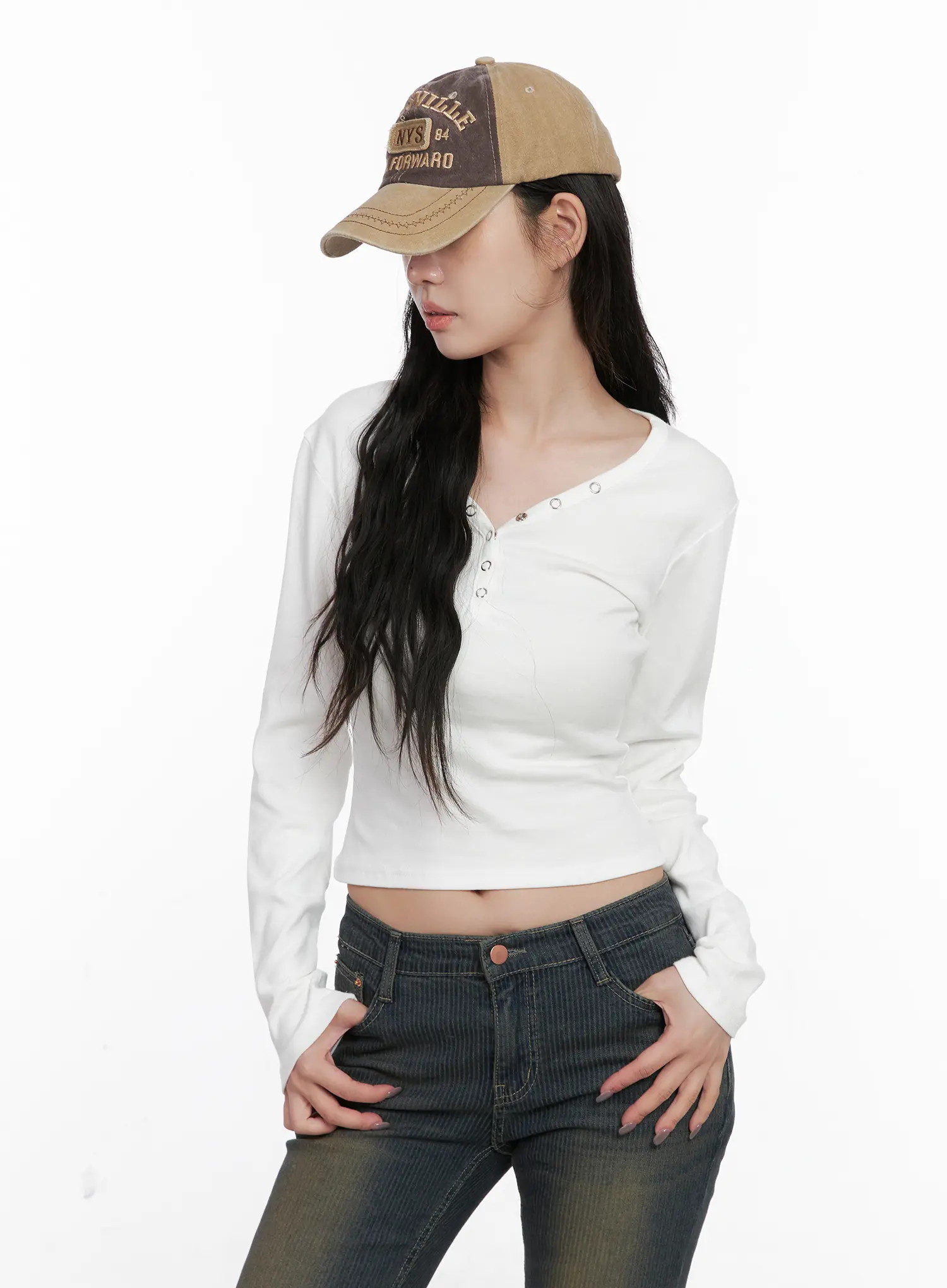 Casual V-Neck Crop Long Sleeve Shirt CN512 - Image 9
