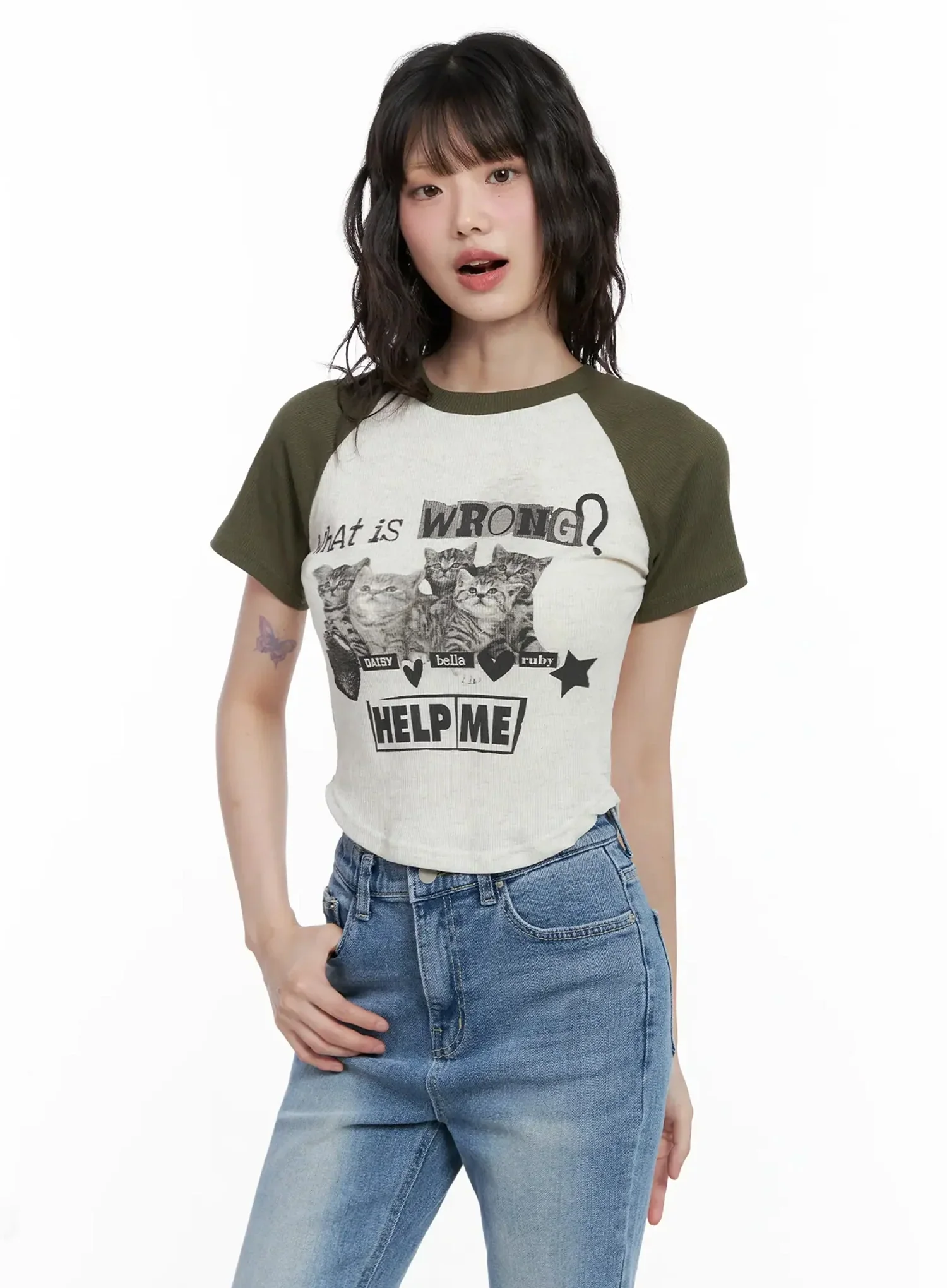 Cat Graphic Raglan Tee IL531 - Image 9