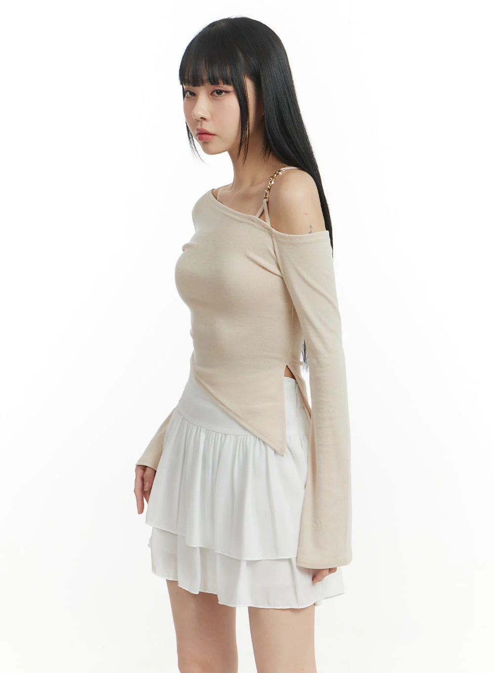 Chain Detail One Shoulder Long Sleeve IM406 - Image 3