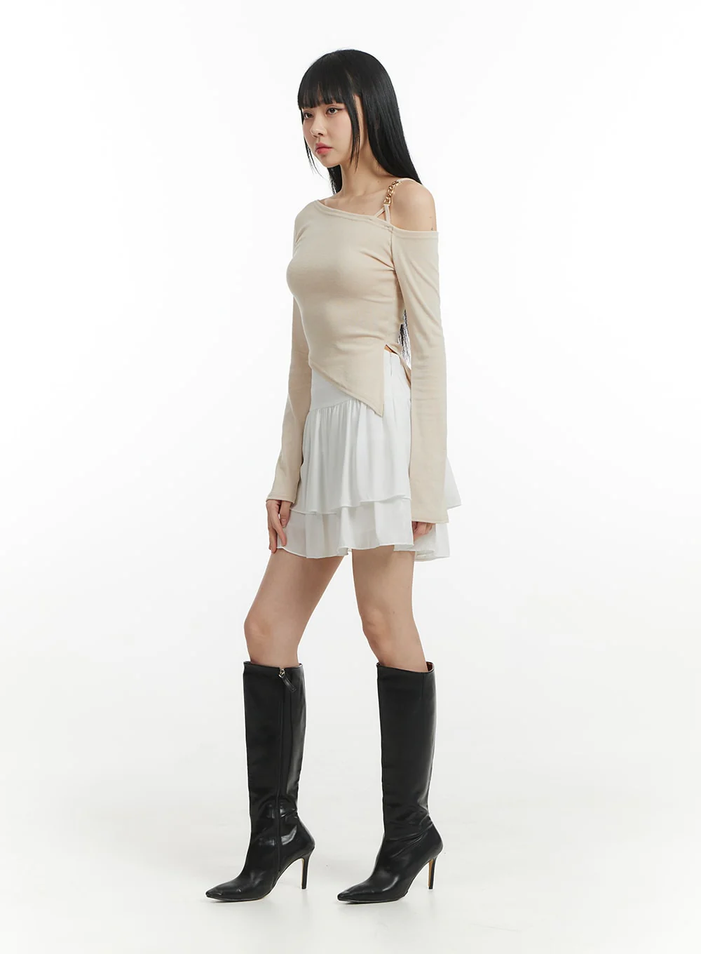 Chain Detail One Shoulder Long Sleeve IM406 - Image 5