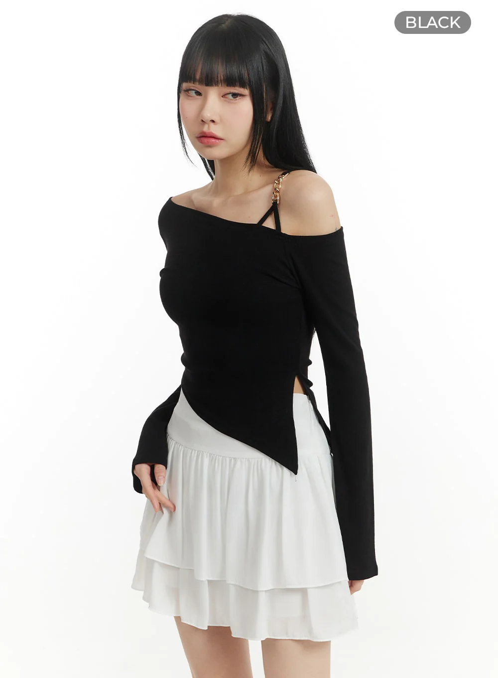 Chain Detail One Shoulder Long Sleeve IM406 - Image 7