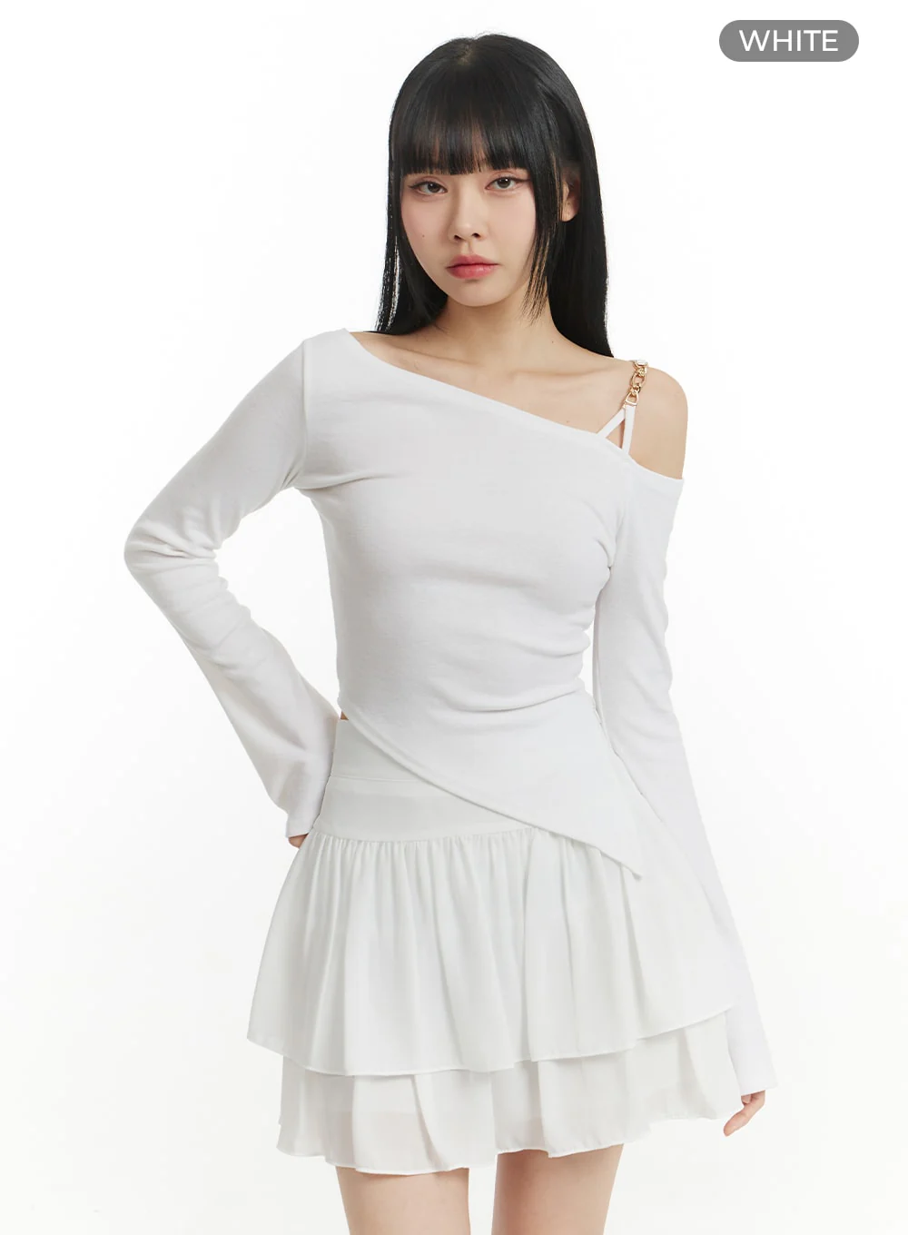 Chain Detail One Shoulder Long Sleeve IM406 - Image 8