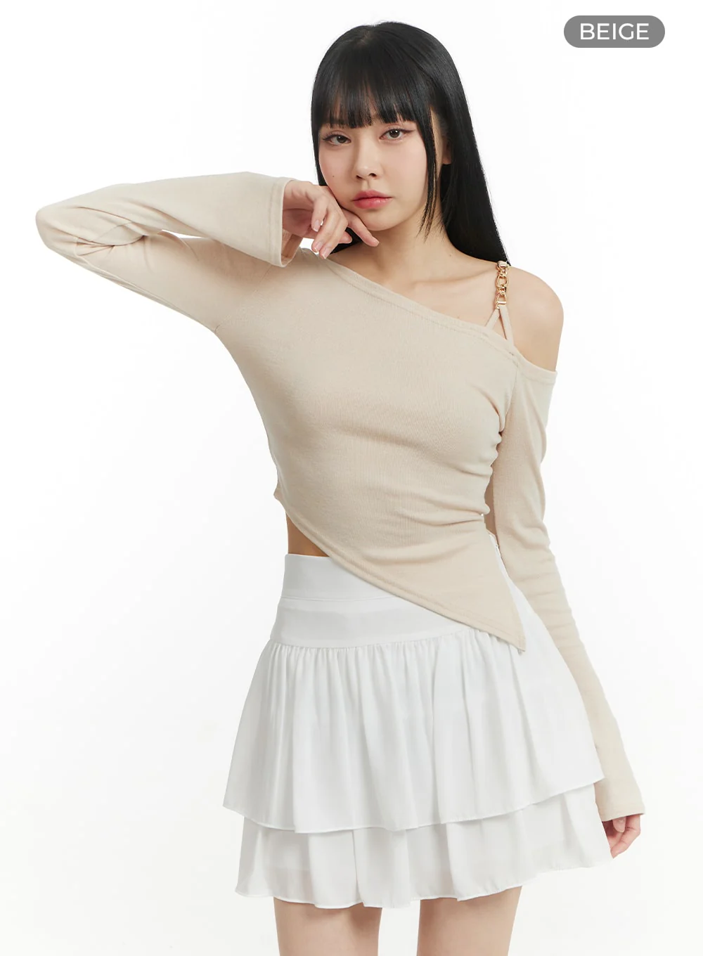 Chain Detail One Shoulder Long Sleeve IM406 - Image 9