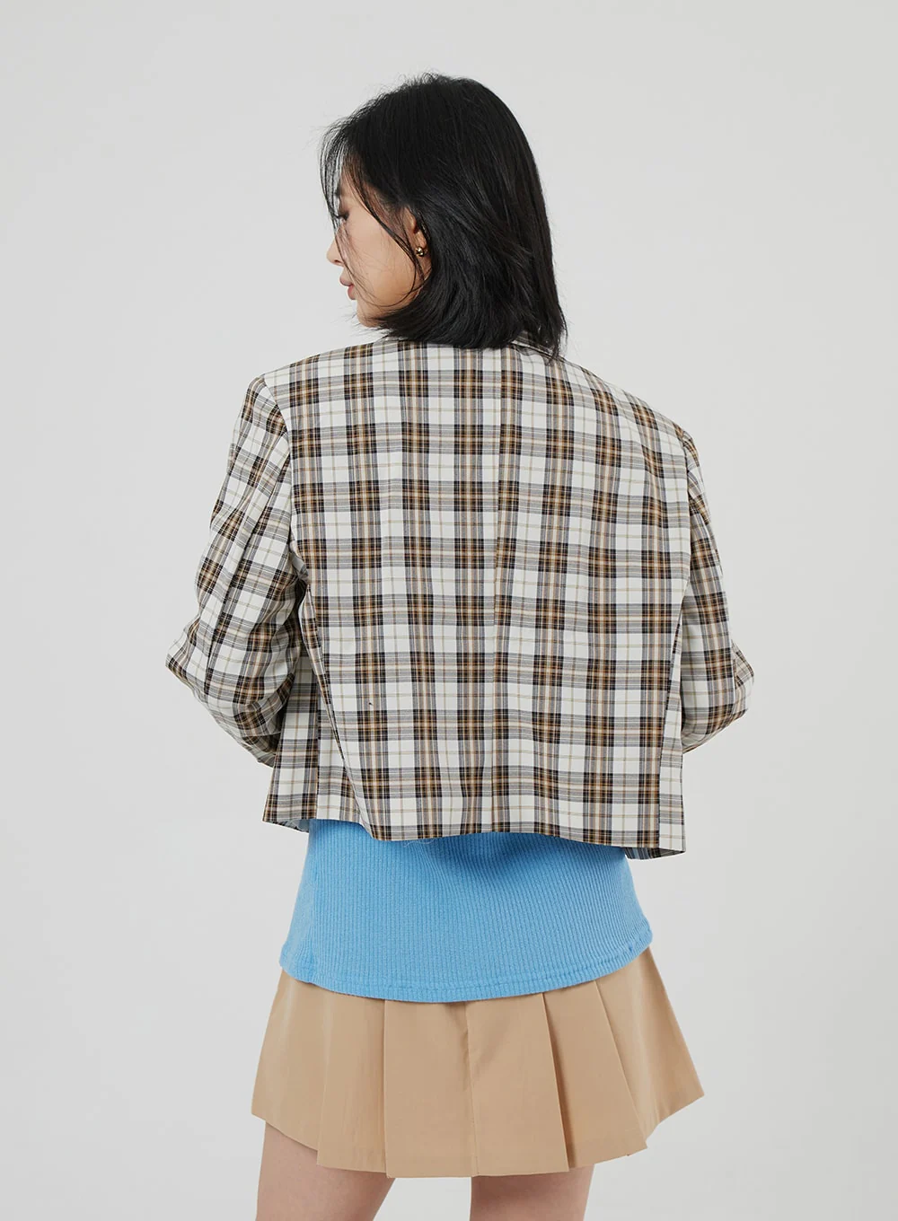 Check Pattern Crop Blazer OF310 - Image 17