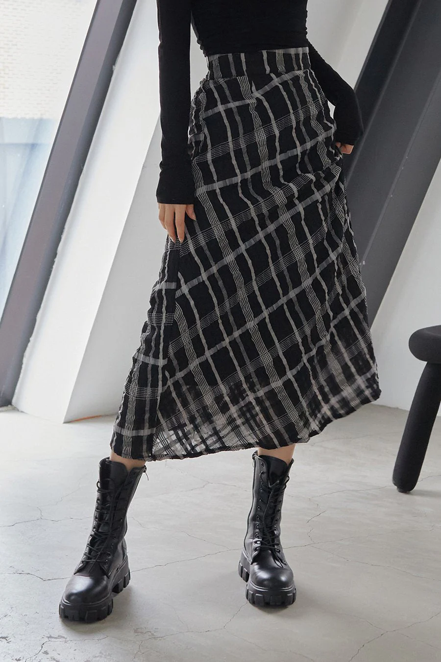 Checked Pattern Maxi Flare Skirt - Image 2