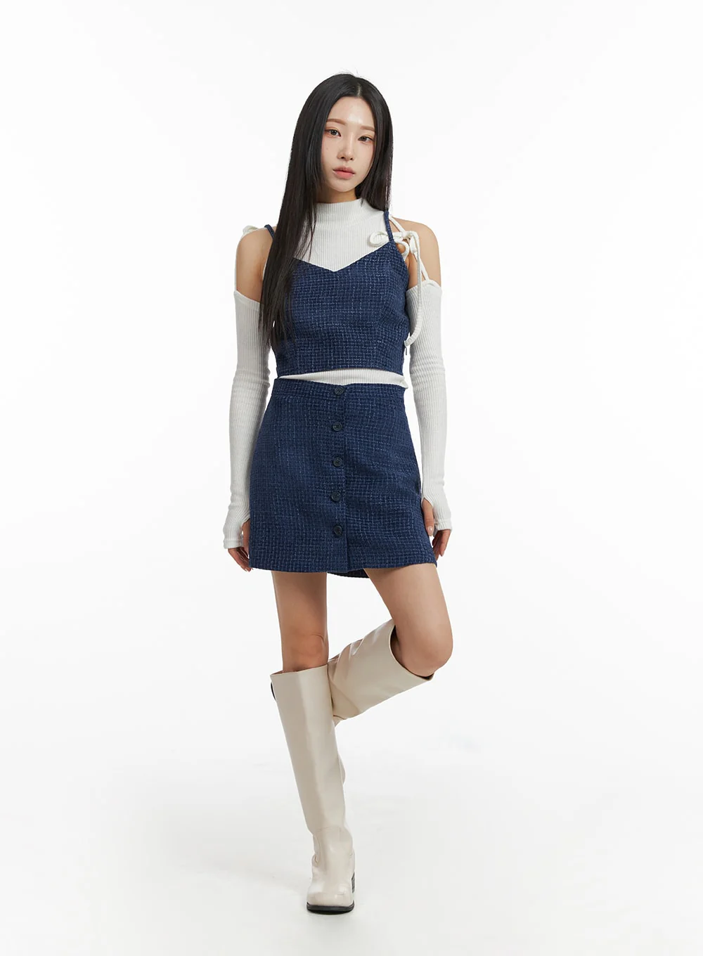 Checkered Buttoned Mini Skirt CJ408 - Image 4