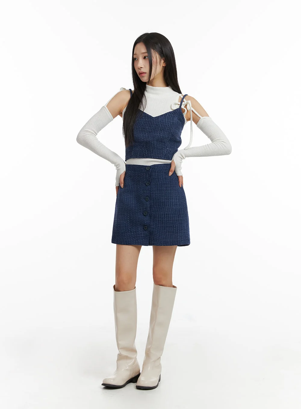 Checkered Buttoned Mini Skirt CJ408 - Image 5