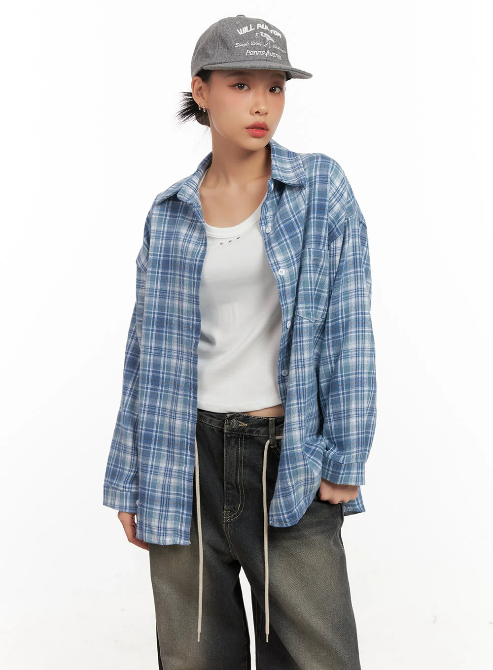 Checkered Collared Button-Up Blouse CD410 - Image 2