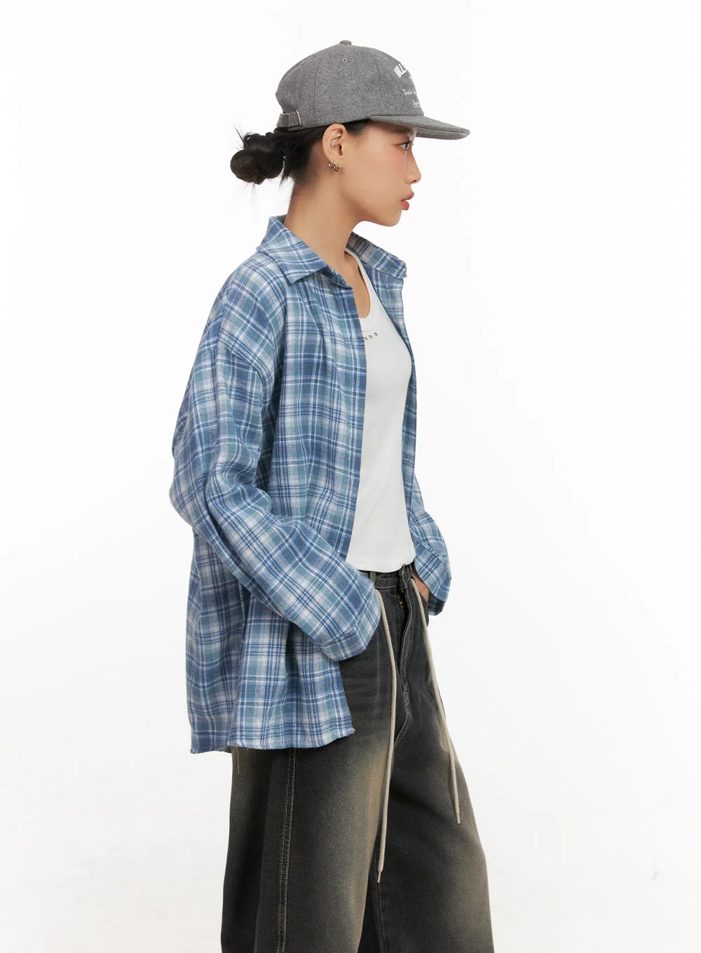 Checkered Collared Button-Up Blouse CD410 - Image 3